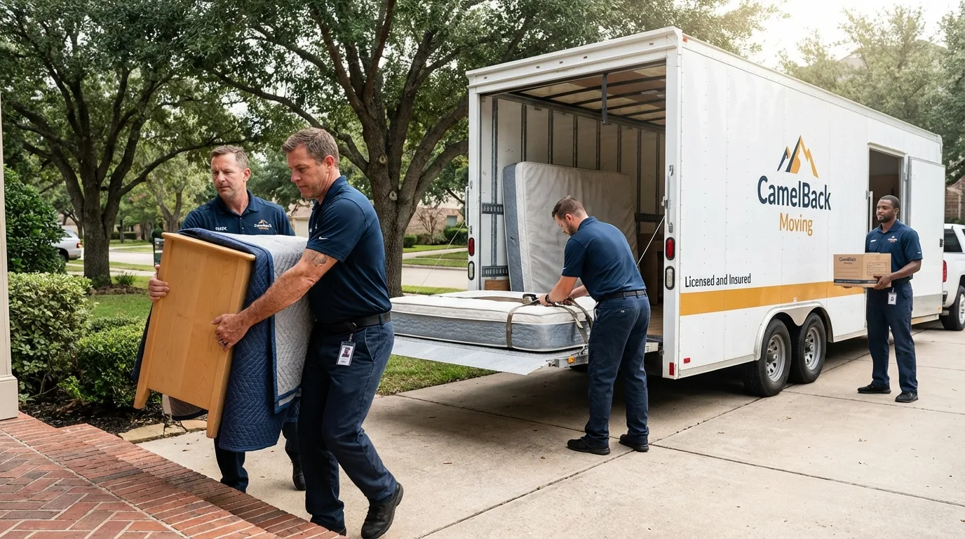 Crew loading residential truck for cross-state move from Jasper, FL